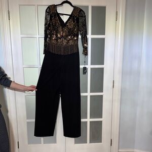 Adrianna Papell Black and Gold Embellished Jumpsuit